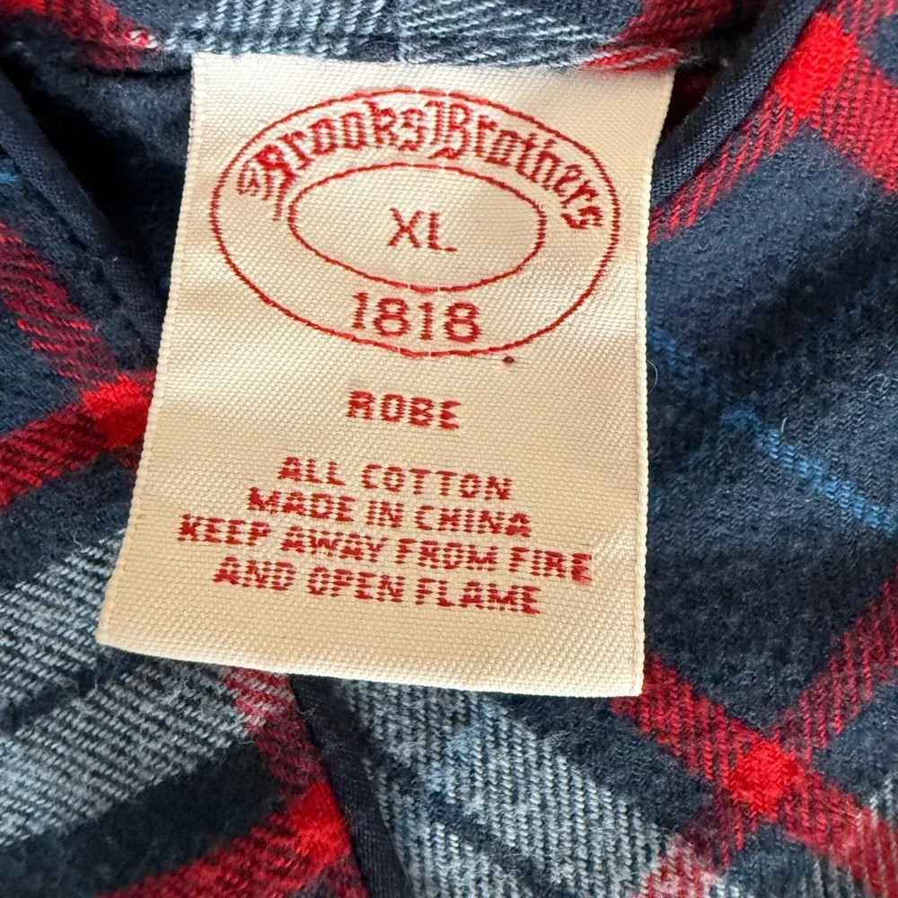 Brooks Brothers 1818 Mens XL Plaid Cotton Flannel Robe Navy Red Blue Tartan